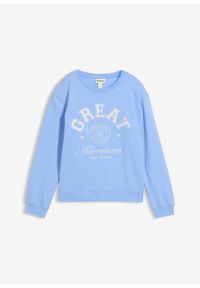 bonprix - Bluza z czystej bawełny organicznej. Kolor: niebieski. Materiał: bawełna. Wzór: napisy
