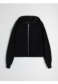 Sinsay - Rozpinana bluza z kapturem z domieszką wiskozy soft touch - czarny. Typ kołnierza: kaptur. Kolor: czarny. Materiał: wiskoza #1