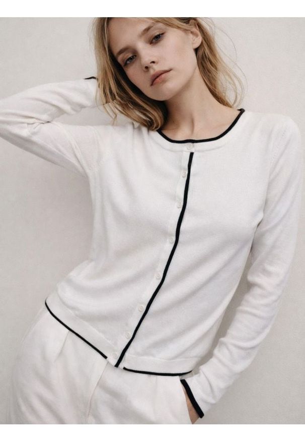 Sinsay - Wiskozowy kardigan - biały. Kolor: biały. Materiał: wiskoza