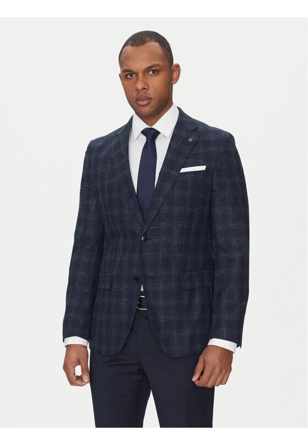 BOSS Marynarka H-Hutson-233 50535057 Granatowy Slim Fit. Kolor: niebieski. Materiał: wełna