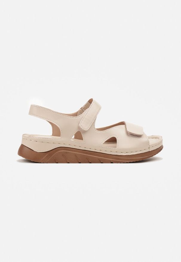Born2be - Beżowe Sandały Vices w Sportowym Stylu z Przeszyciami Firanise. Okazja: na spacer, na co dzień. Zapięcie: rzepy. Kolor: beżowy. Styl: sportowy