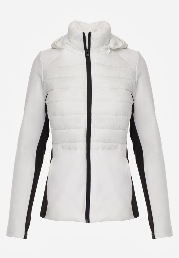 Born2be - Biała Pikowana Kurtka Przejściowa z Kapturem i Elastycznymi Rękawami Nikitha. Okazja: na co dzień. Typ kołnierza: kaptur. Kolor: biały. Materiał: jeans, nylon. Styl: elegancki, casual, klasyczny, sportowy