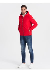 Ombre Clothing - Męska kurtka z polarowym środkiem SOFTSHELL- czerwony V6. Kolor: czerwony. Materiał: softshell, polar