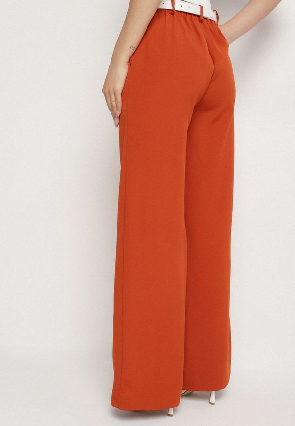 Born2be - Pomarańczowe Spodnie z Prostymi Nogawkami z Wysokim Stanem Cielito. Okazja: na spotkanie biznesowe. Stan: podwyższony. Kolor: pomarańczowy. Wzór: kolorowy. Styl: klasyczny, biznesowy
