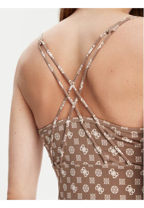 Guess Top V5YP11 MC03W Brązowy Slim Fit. Kolor: brązowy. Materiał: syntetyk