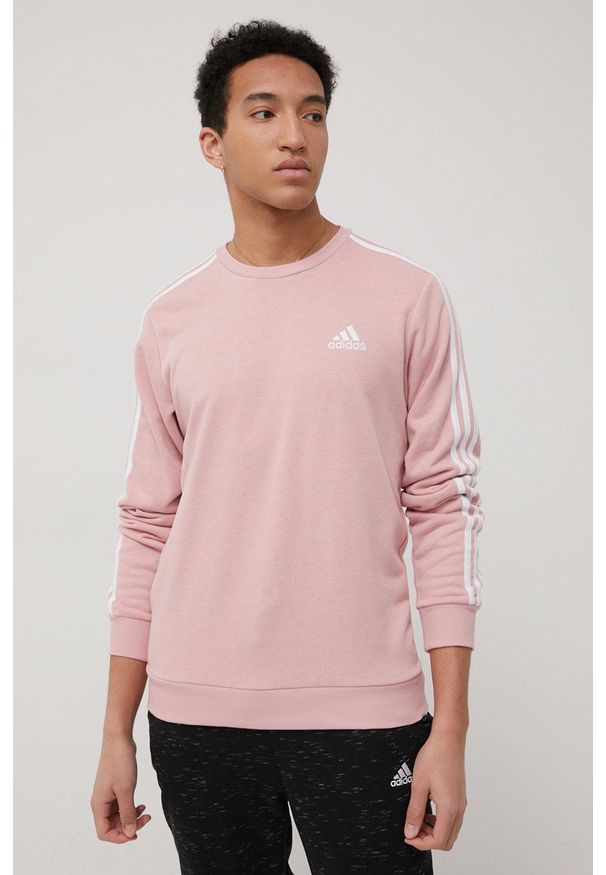 Adidas - adidas bluza HE4417 męska kolor różowy z aplikacją. Kolor: różowy. Materiał: bawełna, poliester, materiał, dzianina. Wzór: aplikacja
