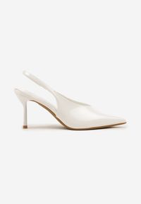 Renee - Białe Czółenka Sandały Slingback Vices na Obcasie Typu Szpilka Tilionea. Okazja: na ślub cywilny, na wesele. Kolor: biały. Materiał: jeans. Obcas: na obcasie. Styl: elegancki. Wysokość obcasa: średni #2