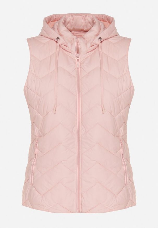 Born2be - Różowa Kamizelka Pikowana z Odpinanym Kapturem Ariluna. Okazja: na co dzień. Kolor: różowy. Materiał: jeans. Styl: elegancki, casual, sportowy