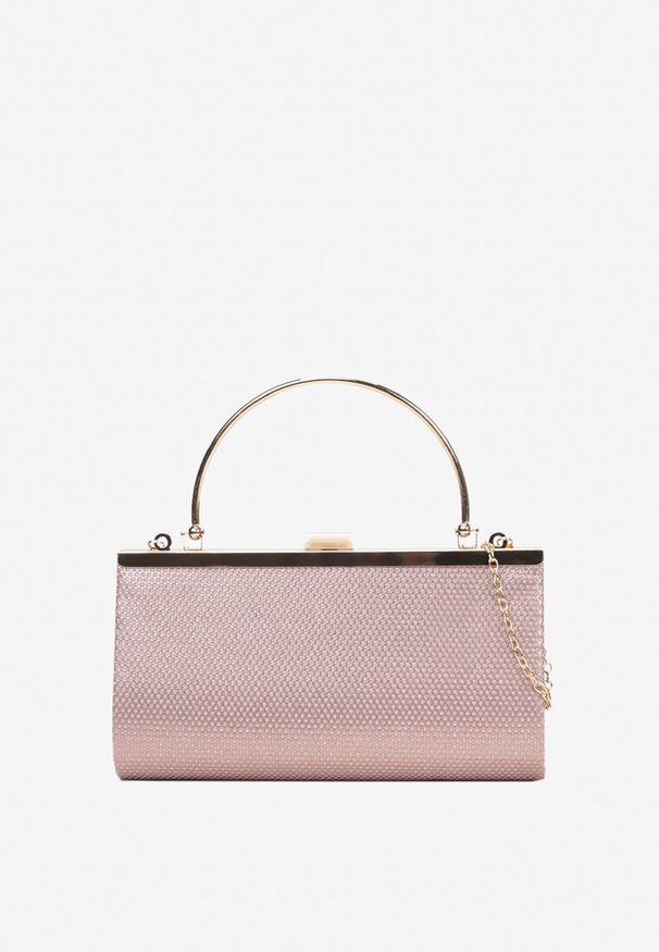 Born2be - Jasnoróżowa Brokatowa Torebka Kopertówka z Metalową Rączką z Odpinanym Łańcuszkiem Zalive. Kolor: różowy. Styl: elegancki