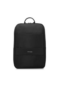 Wittchen - Męski plecak na laptopa 15,6” z zaokrągloną klapą czarny. Kolor: czarny. Materiał: poliester. Wzór: aplikacja, napisy. Styl: klasyczny