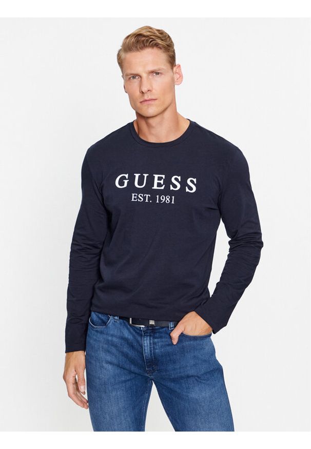 Longsleeve Guess. Kolor: niebieski. Długość rękawa: długi rękaw