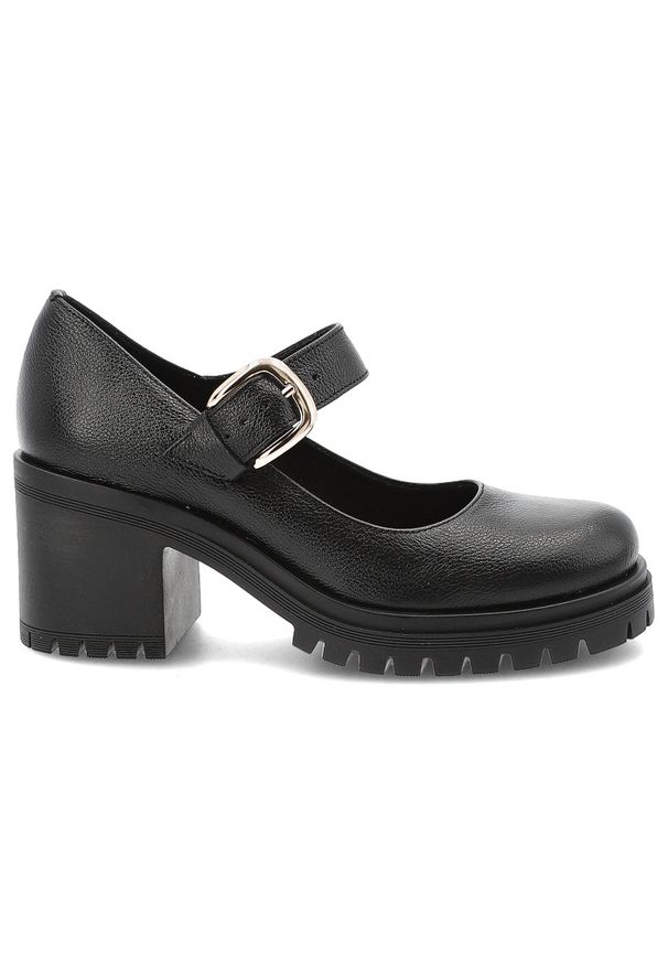 Czarne Półbuty Armodo Eleganckie Obuwie Damskie. Okazja: do pracy. Zapięcie: klamry. Kolor: czarny. Materiał: skóra. Obcas: na słupku. Styl: elegancki