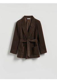 Reserved - Sztruksowa marynarka z wiązaniem - ciemnobrązowy. Kolor: brązowy. Materiał: sztruks #1
