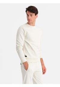 Ombre Clothing - Bawełniany dresowy komplet męski BASIC bluza nierozpinana + joggery – kremowy V5 - Rozmiar: L. Kolor: kremowy. Materiał: dresówka, bawełna. Wzór: jednolity #7
