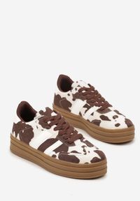 Renee - Brązowe Sneakersy w Stylu Klasycznych Tenisówek na Platformie Nallania. Okazja: na spacer. Kolor: brązowy. Materiał: jeans. Obcas: na platformie. Sport: turystyka piesza