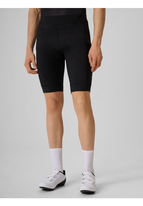 4f - 4F Spodenki kolarskie z żelową wkładką męskie - czarne S. Kolor: czarny. Materiał: skóra, materiał, włókno. Długość: krótkie. Sport: kolarstwo