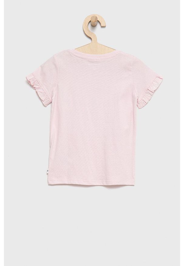 Tom Tailor t-shirt bawełniany dziecięcy kolor różowy. Okazja: na co dzień. Kolor: różowy. Materiał: bawełna. Długość rękawa: krótki rękaw. Długość: krótkie. Wzór: aplikacja, nadruk. Styl: casual