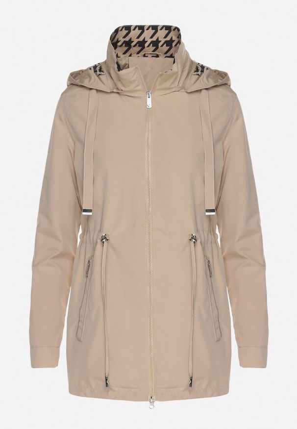 Born2be - Ciemnobeżowa Kurtka Parka Ściągana w Pasie Aridra. Okazja: na co dzień, na spacer. Kolor: beżowy. Materiał: jeans. Styl: elegancki, casual
