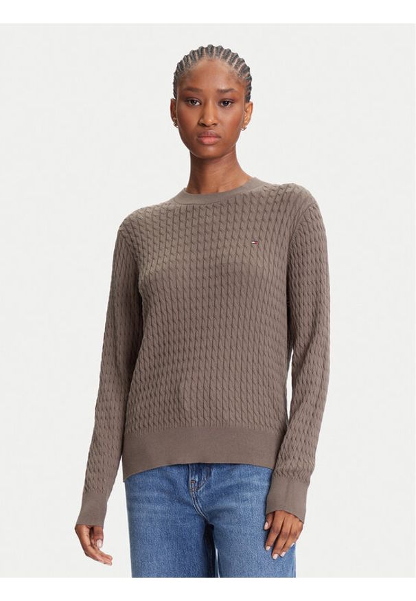 TOMMY HILFIGER - Tommy Hilfiger Sweter Fine WW0WW44993 Brązowy Regular Fit. Kolor: brązowy. Materiał: bawełna