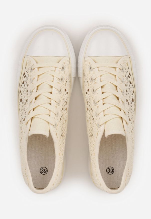 Born2be - Jasnobeżowe Ażurowe Trampki Przed Kostkę Russi. Wysokość cholewki: przed kostkę. Kolor: beżowy. Materiał: jeans. Wzór: ażurowy