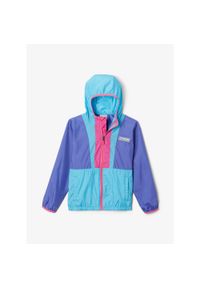columbia - Kurtka wiatroszczelna dziewczęca Columbia Back Bowl Hooded Windbreaker. Kolor: fioletowy. Materiał: softshell. Sport: turystyka piesza