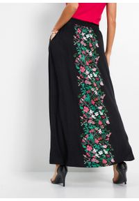 Długa spódnica z dżerseju bonprix czarno-różowo-zielony w kwiaty T. Kolor: czarny. Materiał: jersey. Długość: długie. Wzór: kwiaty #2