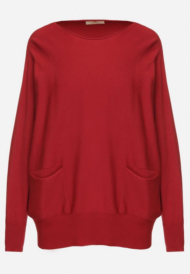 Born2be - Bordowy Sweter z Wiskozą i Kieszeniami Everina. Okazja: na co dzień. Kolor: czerwony. Materiał: wiskoza. Styl: klasyczny, elegancki, casual