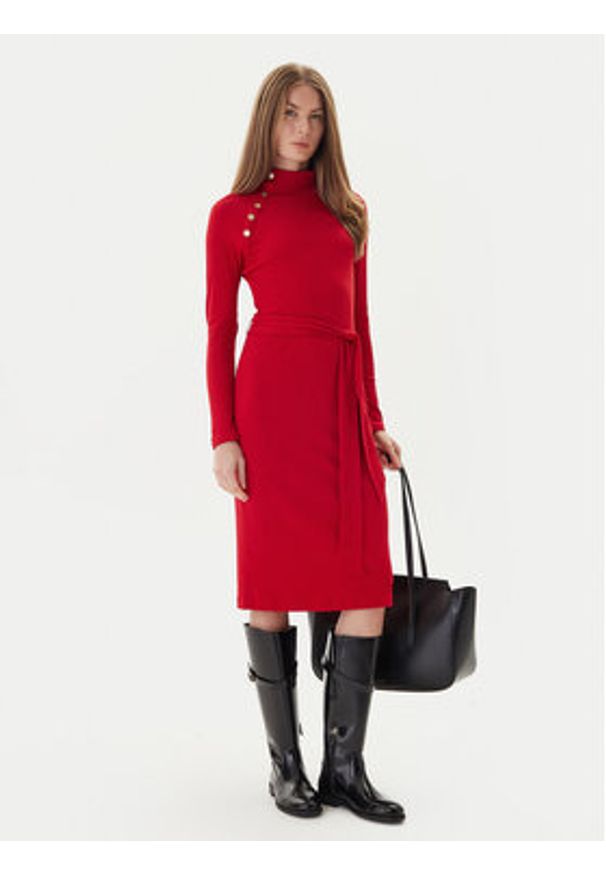 Lauren Ralph Lauren - LAUREN RALPH LAUREN Sukienka dzianinowa 200980036002 Czerwony Slim Fit. Kolor: czerwony. Materiał: bawełna, dzianina