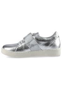Srebrne Sneakersy Simen Damskie Modne Półbuty. Okazja: na co dzień. Zapięcie: sznurówki. Kolor: srebrny. Materiał: guma, skóra