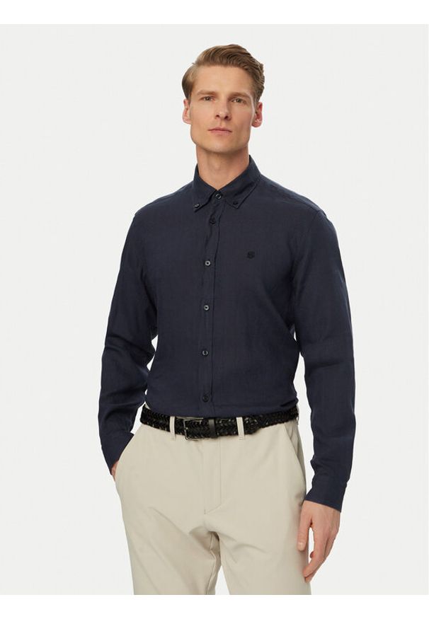 BOSS Koszula H-Liam 50556077 Granatowy Regular Fit. Kolor: niebieski. Materiał: len