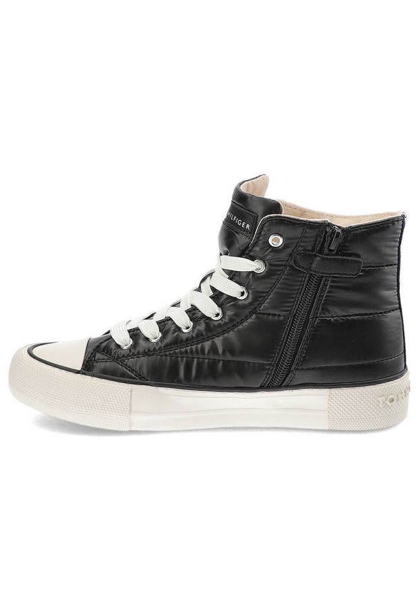 TOMMY HILFIGER - Czarne Trampki Tommy Hilfiger Modne Pikowane Buty Damskie. Okazja: na spacer. Kolor: czarny. Materiał: skóra ekologiczna, materiał. Szerokość cholewki: normalna. Wzór: aplikacja