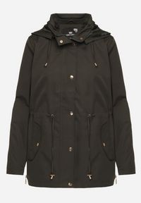 Born2be - Ciemnozielona Kurtka Parka z Odpinanym Kapturem i Ozdobnymi Suwakami Velotia. Okazja: na co dzień. Kolor: zielony. Materiał: koronka, jeans. Długość rękawa: długi rękaw. Długość: długie. Wzór: koronka. Styl: klasyczny, elegancki, casual
