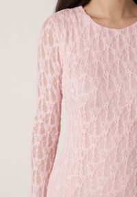 Born2be - Różowa Sukienka Koronkowa z Rozkloszowanymi Rękawami Cinatea. Okazja: na co dzień. Typ kołnierza: kokarda. Kolor: różowy. Materiał: koronka. Typ sukienki: proste. Styl: casual #8