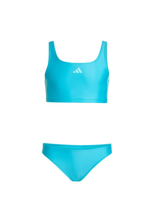 Adidas - 3-Stripes V-Back Bikini. Kolor: niebieski. Materiał: guma. Wzór: nadruk