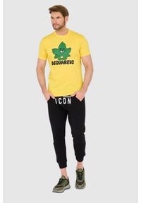 DSQUARED2 Żółty męski t-shirt z logo i zielonym liściem, Rozmiar S. Kolor: żółty #4