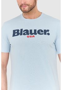 Blauer USA - BLAUER Błękitny męski t-shirt z dużym logo. Kolor: niebieski #4