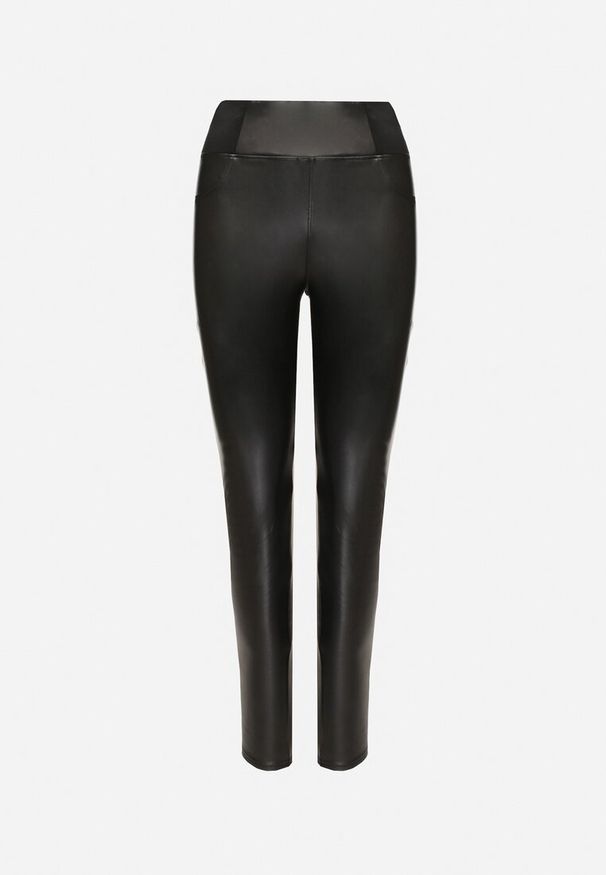 Born2be - Czarne Ocieplane Legginsy z Ekoskóry z Wysokim Stanem Feliora. Okazja: na co dzień. Stan: podwyższony. Kolor: czarny. Materiał: satyna. Styl: wizytowy, casual, elegancki