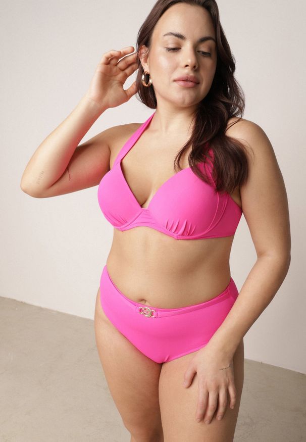 Born2be - Fuksjowe Bikini z Wiązanym Biustonoszem i Figami Kąpielowymi z Wysokim Stanem Kalisea. Stan: podwyższony. Kolekcja: plus size. Kolor: różowy