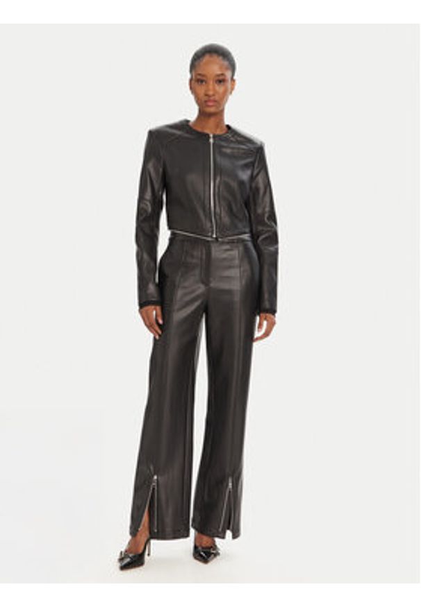 Karl Lagerfeld - KARL LAGERFELD Kurtka z imitacji skóry A3W14050 Czarny Slim Fit. Typ kołnierza: dekolt w karo. Kolor: czarny. Materiał: skóra