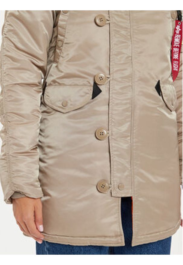 Alpha Industries Parka 113007 Brązowy Regular Fit. Kolor: brązowy. Materiał: syntetyk