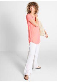 bonprix - Długi shirt z miękkiej wiskozy. Kolor: różowy. Materiał: wiskoza. Długość rękawa: krótki rękaw. Długość: krótkie, długie. Wzór: gładki #3