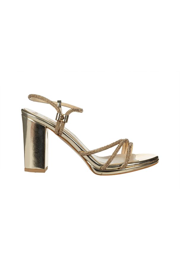 Sandały Bayla-187 587-1705 Gold 187235, Złoty, Skóra ekologiczna - 40. Zapięcie: pasek. Kolor: złoty. Materiał: skóra ekologiczna. Wzór: motyw z bajki, aplikacja, paski. Obcas: na obcasie. Wysokość obcasa: średni