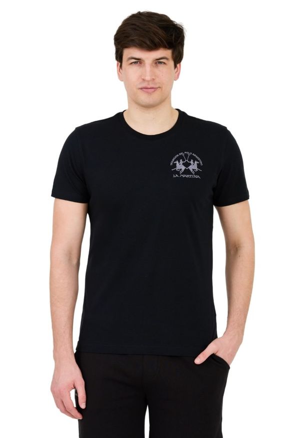 La Martina - LA MARTINA Czarny męski t-shirt z dużym logo, Rozmiar XL. Kolor: czarny