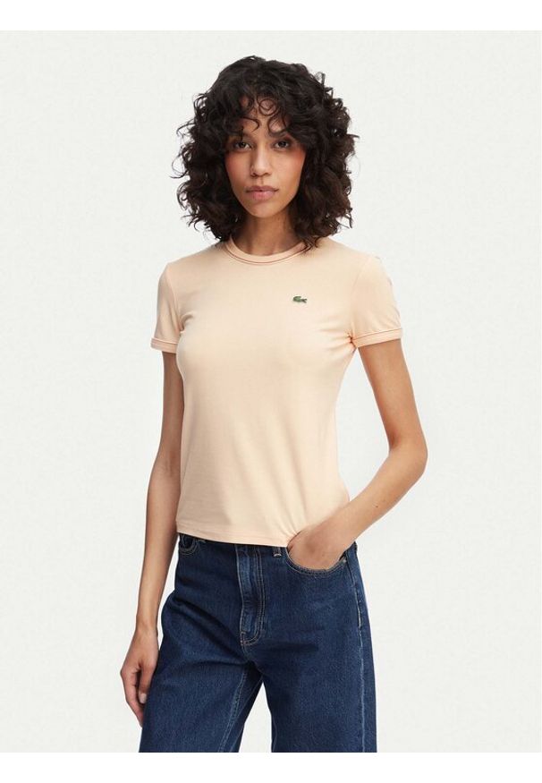 Lacoste T-Shirt TF5289 Pomarańczowy jasny Regular Fit. Kolor: pomarańczowy. Materiał: bawełna