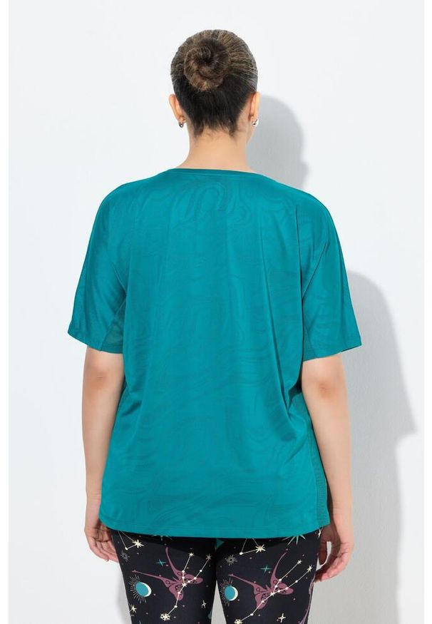 ULLA POPKEN - Damskie bluzka funkcyjna wstawki z siateczki okrągły dekolt rękaw 1/2. Kolekcja: plus size. Kolor: zielony. Materiał: poliester, materiał, elastan