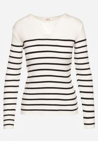 Renee - Biała Bluzka z Bawełną z Motywem Pasków i Guzikami Serisse. Okazja: na co dzień, na spotkanie biznesowe, do pracy. Kolor: biały. Materiał: bawełna. Wzór: paski. Styl: casual, biznesowy #6