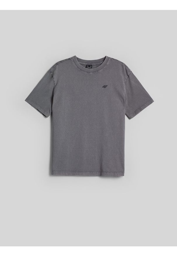 4f - 4F T-shirt loose z nadrukiem damski - szary M. Okazja: na co dzień, na spacer. Kolor: szary. Materiał: jeans, dzianina, bawełna, dresówka, materiał. Wzór: nadruk. Styl: casual, klasyczny
