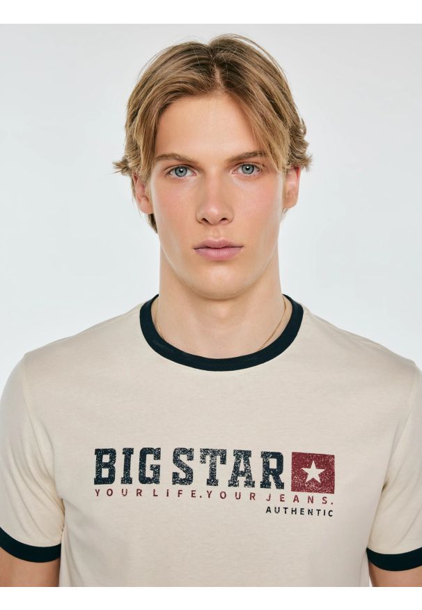 Big-Star - Koszulka męska z linii Authentic z logo BIG STAR perłowa Summet 103. Kolor: kremowy. Materiał: bawełna