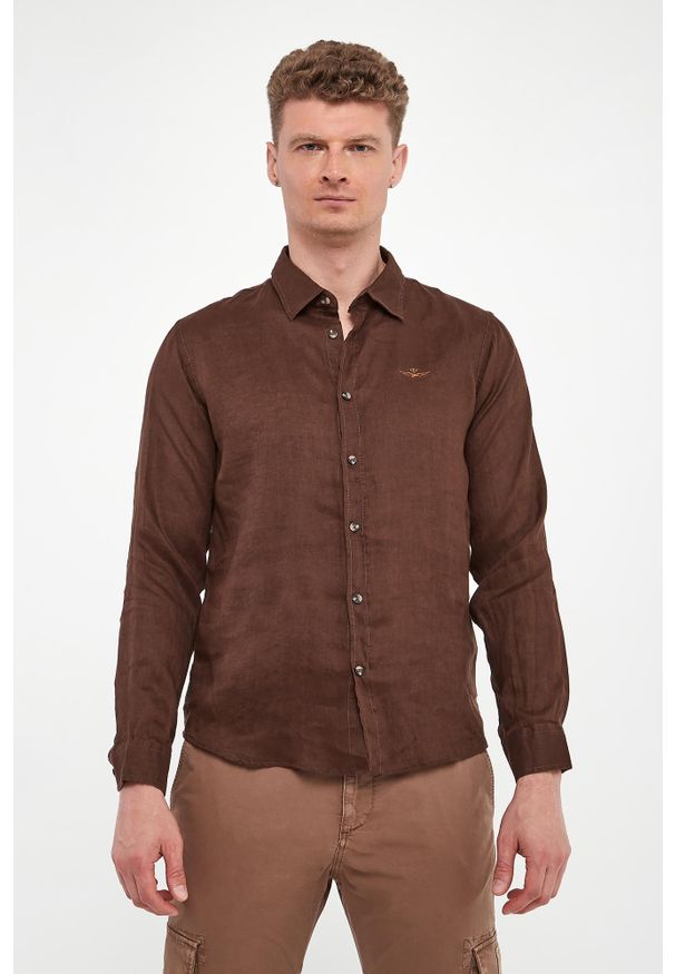 Aeronautica Militare - Koszula męska lniana AERONAUTICA MILITARE. Materiał: len
