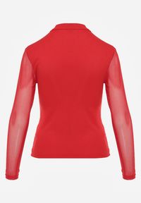 Renee - Czerwona Bluzka z Siateczkowym Dekoltem i Rękawami Lunesa. Okazja: na imprezę. Kolor: czerwony. Długość rękawa: na ramiączkach #8